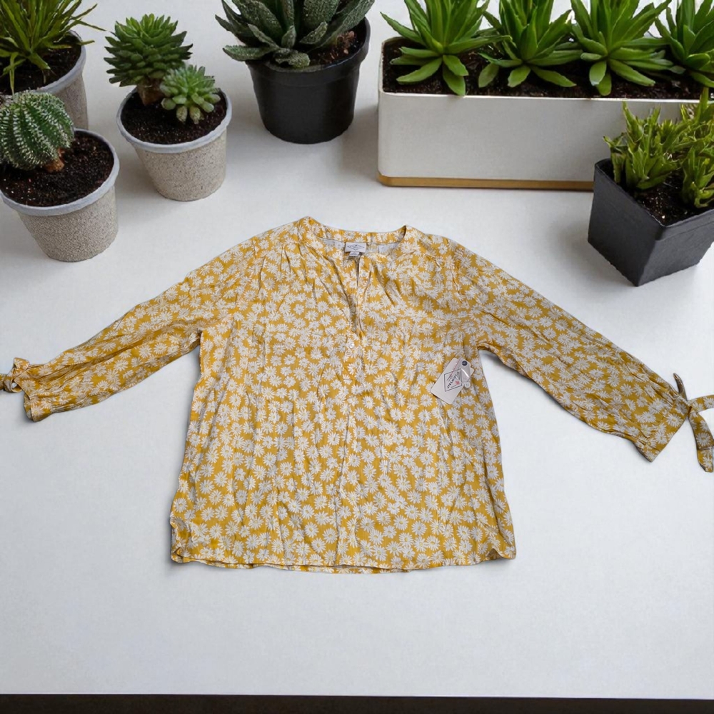 St. John's Bay Daisy Floral Balloon 3/4 Sleeve Peasant Blouse Crop Top